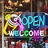 Welcome Open Signs for Business, Dimmable LED Open Neon Signs for Wall Decor with ON/OFF Switch, USB Powered Neon Light Up Sign For Window,Pub, Bar, Club Decor, 16.2 * 9.1''