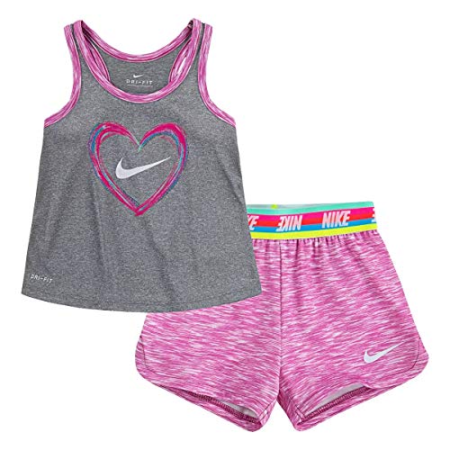 Nike Girls' Rainbow Stripe and Space Dye Dri-Fit 2-Piece Shorts Set Outfit -