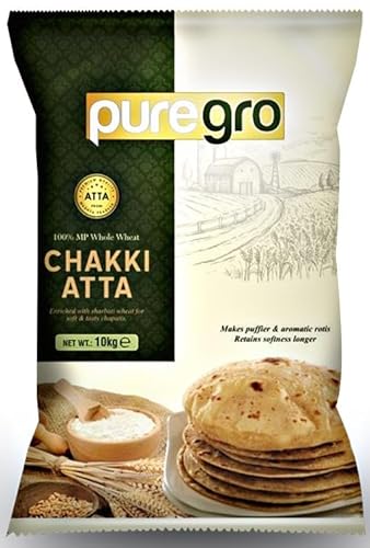 Puregro CHAKKI ATTA 10Kg | 100% Whole Wheat Traditional Indian Flour | Make Rotis & Chappatis.