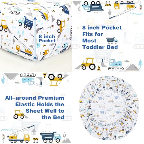 Image of Lasoftan Cars Toddler Bedding Set, 4-Piece Bed-in-a-Bag Comforter Set for Boys, Construction Truck Bedding, Machine Washable