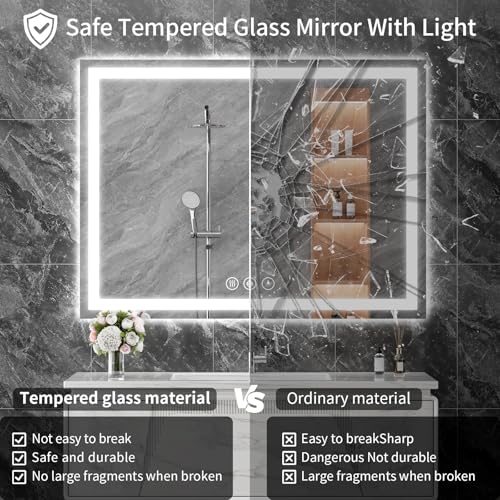 Image of Koonmi 40x60 LED Bathroom Mirror, Backlit + Front Lit, LED Bathroom Mirror with Lights for Wall, 3 Colors, Anti-Fog, Dimmable Brightness, Memory Function, Tempered Glass