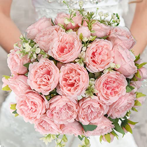 Artificial Peonies Silk Flowers, Pink Faux Peony Bouquet 4 Bundles Florals Arrangements For Farmhouse Home Boho Wedding Table Centerpiece, Fake Plastic Flower Bulk For Vase Decoration (Light Pink) #TOP2