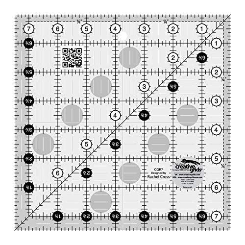 Creative Grids Quilt Ruler 7-1/2in x 7-1/2in Square – CGR7 – Made in USA, Non-Slip Grip Acrylic Quilting, Sewing, Crafting, Patchwork Ruler for Measuring & Cutting Fabric