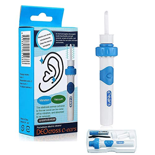 Nettoyant Oreille,Aspiration électrique Q Grips Nettoyant Oreilles,sûr et lavable, Vibrant doucement pour attirer le cérumen,pour Bebe Enfants Toute votre famille-2 têtes