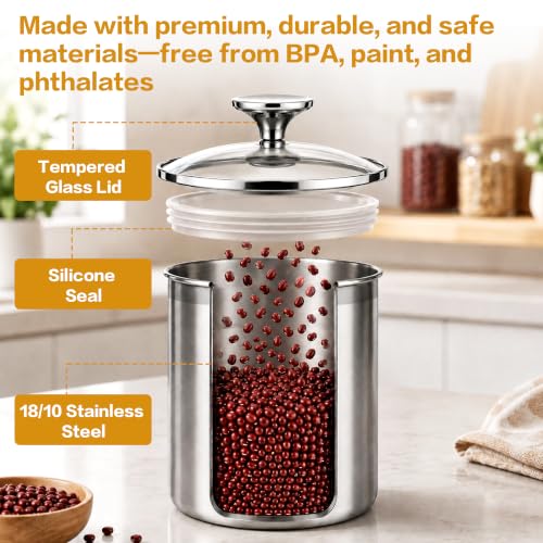 Stlonsge 4-Piece Stainless Steel Airtight Food Canister Set with Glass Lid - image 3