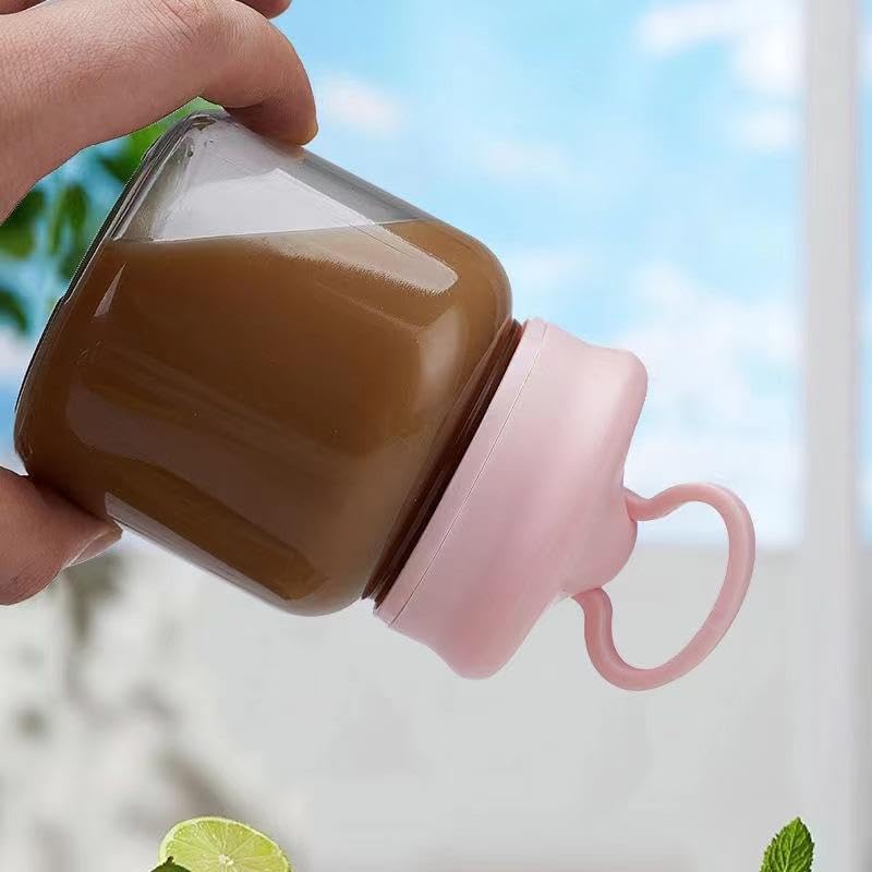 Image of Glassbunny Fat Cup Beauty Mini Portable Small Water Bottle with Mobile Phone Stand Mini Glass Bottle for Travel, Home, Office, Gym 320ml Glass