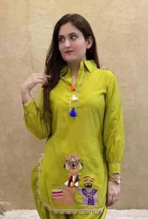 Image of Women's Rayon Solid Kurti with Sharara Set | Round Neck Ethnic Kurta with 3 /4 Sleeves | Stylish Festive & Outfit for Women & Girls