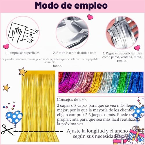 Miniatura 3 de 3 Piezas Cortinas Flecos De Aluminio Metálica Morado,1mx2m Cortina Cumpleaños Metálica Láminas Reflejos Brillante Decoración Fondo Pared Para Fiesta Cumpleaños Graduación,Bodas,Navidad Decorativa