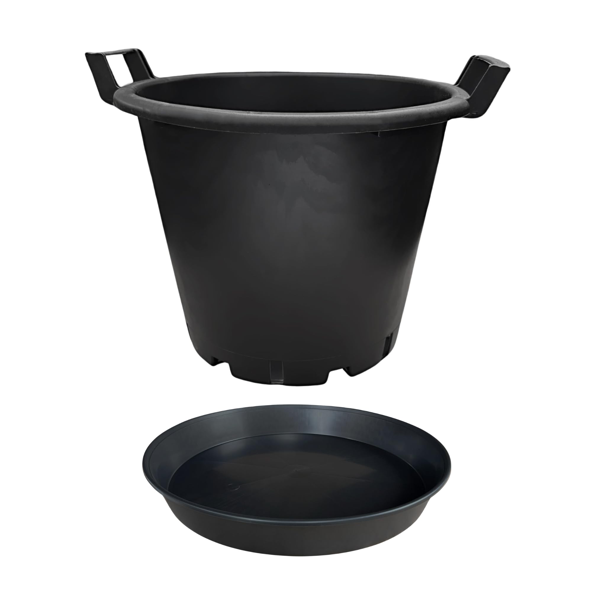 Growcery Black Heavy Duty Round Plant Pot & Saucer Set – 7 Sizes From 3L To 25L – Indoor Outdoor Use – Durable Plastic For Flowers, Vegetables, Herbs - Includes Matching Saucer – (1, Round 60L + 45Cm)