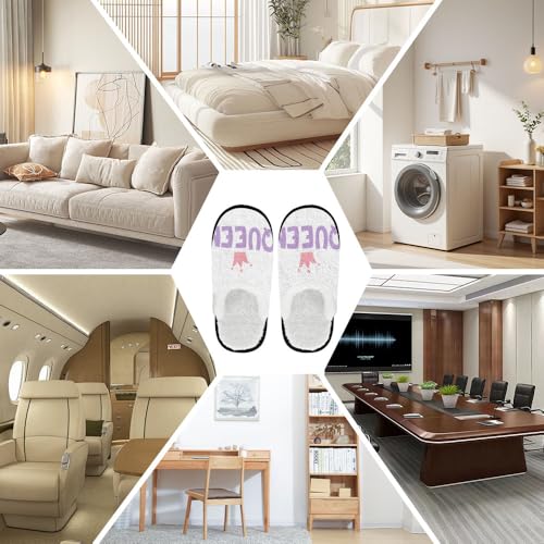 Fuzzy Travel Slippers for Women Men Indoor Outdoor Funny Queen - Themed Print Bedroom Fluffy Slipper Fleece-Lined Fall Winter Warm Cozy Soft Plush House Shoes Holiday Gifts4