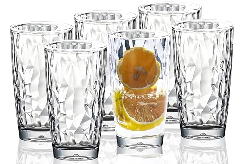 450ml verres à eau en tritan plastique Tumblers à Jus et Soda Acrylique Highball Gobelets à Cocktail Verre à Boisson Tasses Long Drink Incassables Réutilisables lavables au lave-vaisselle Sans BPA
