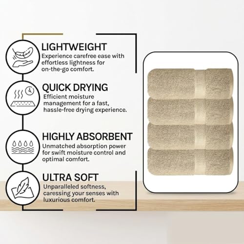 Image of Sulfar 100% Combed Cotton, Quick Drying Highly Absorbent, Luxury Hand Towel Set (Pack of 4, 40 X 70 cm) Beige