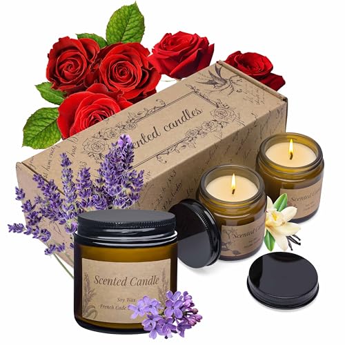Rancco 3 Packs Scented Candles Set, Soy Candle for Home Scented, Floral Aromatherapy Jar Candles for...