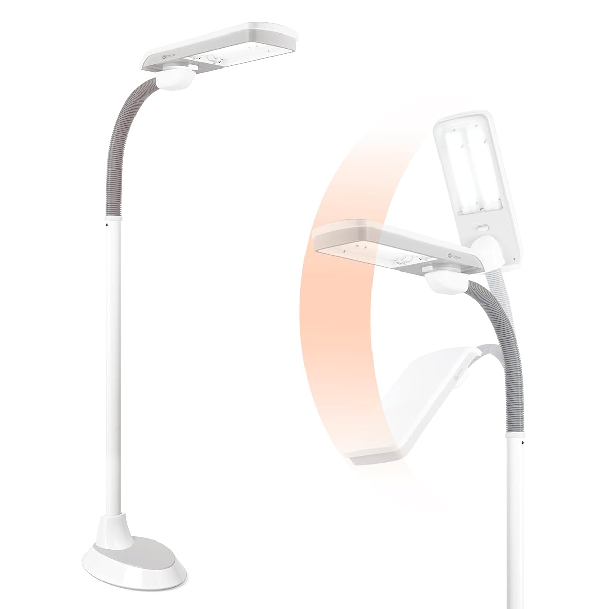 OttLite Adjustable Standing Floor Lamp - 36W LED, White, Large - Modern