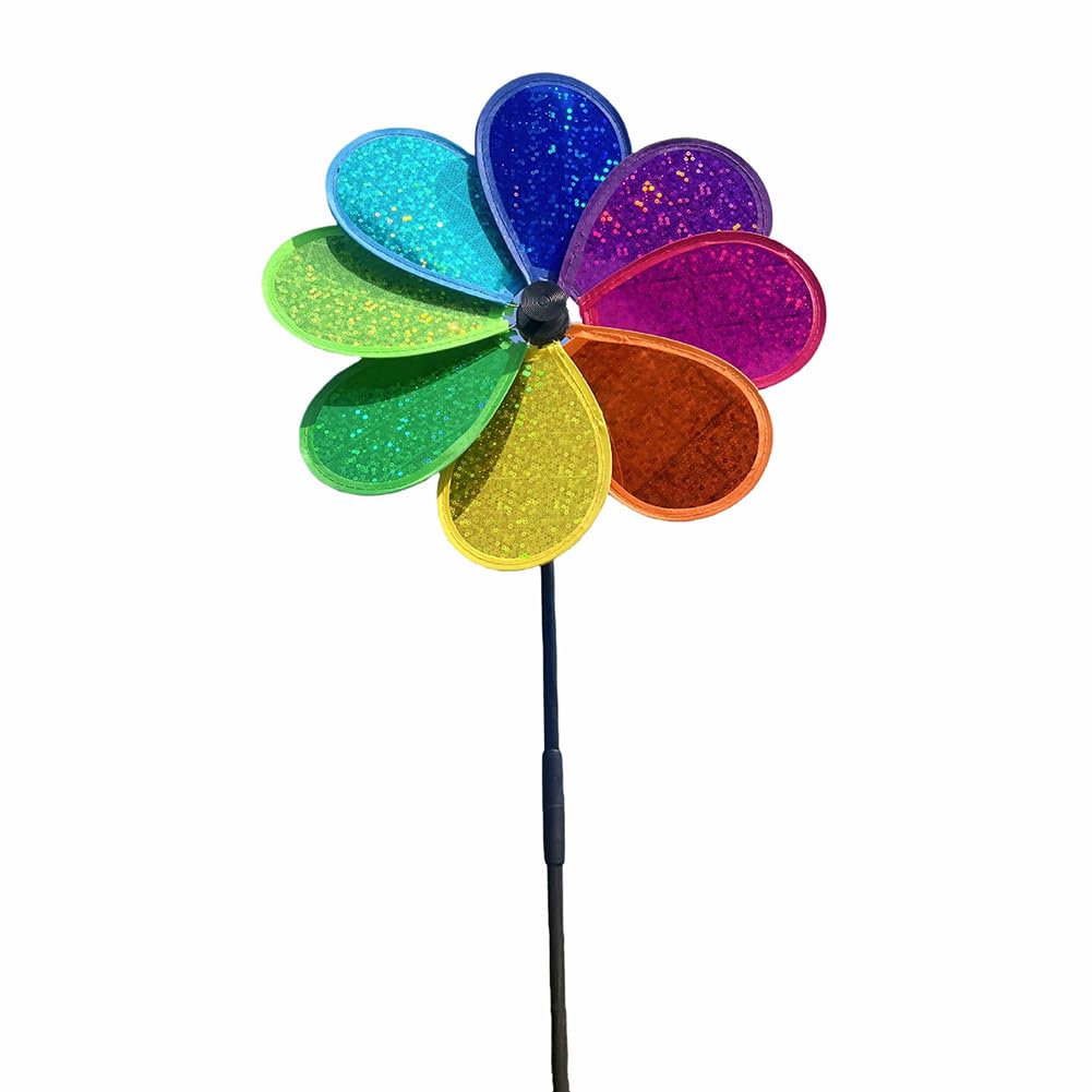 Generic Flower Wind Spinner Sparkly Lawn Pinwheel Colorful Rainbow Garden Windmill (1Pc)