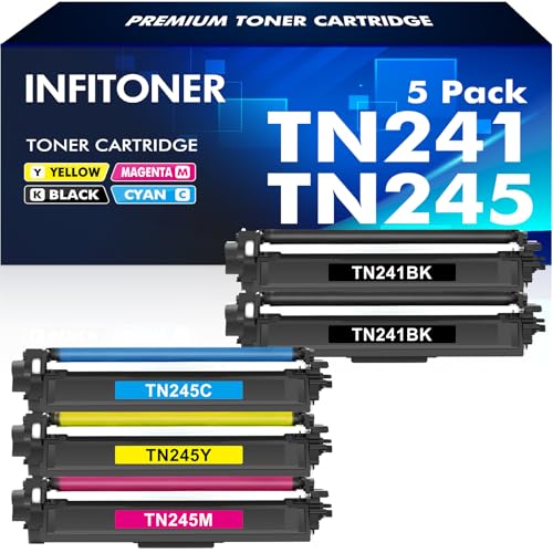 5er-Pack TN241 TN245 Kompatible für Brother MFC 9332CDW Toner DCP 9022CDW MFC-9142 CDN DCP-9020CDW HL-3152CDW HL-3142CW MFC-9332CDW HL-3140CW TN241BK TN245C TN245Y TN245M