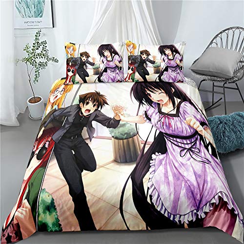 Woowin High School DxD: Himejima Akeno, 3 pièces housse de couette, tissu de polyester, fermeture à glissière, chambre d'enfant Décoration Housse de couette, housse de couette 1, 2 taies d'oreiller, l Cover