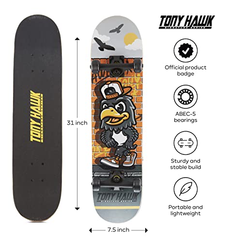 Image of Tony Hawk 31 inch Skateboard - Signature Series 1 Skateboard with Pro Trucks, Full Grip Tape, 9-Ply Maple Deck, Ideal for All Experience Levels