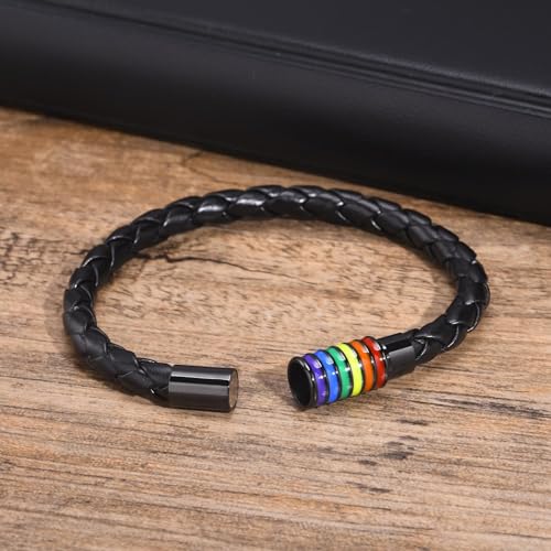 Nanafast Titanium Stainless Steel Rainbow LGBT Pride Bracelet Handmade Braided LGBTQ Pride Bracelets PU Leather Weave Plaited Wristband Jewelry4