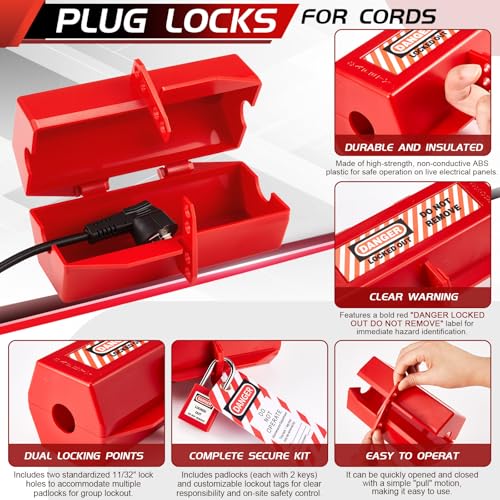 Image of Zonon 4 Sets Electrical Plug Lockout Kit with Safety Padlocks Keys & Tags