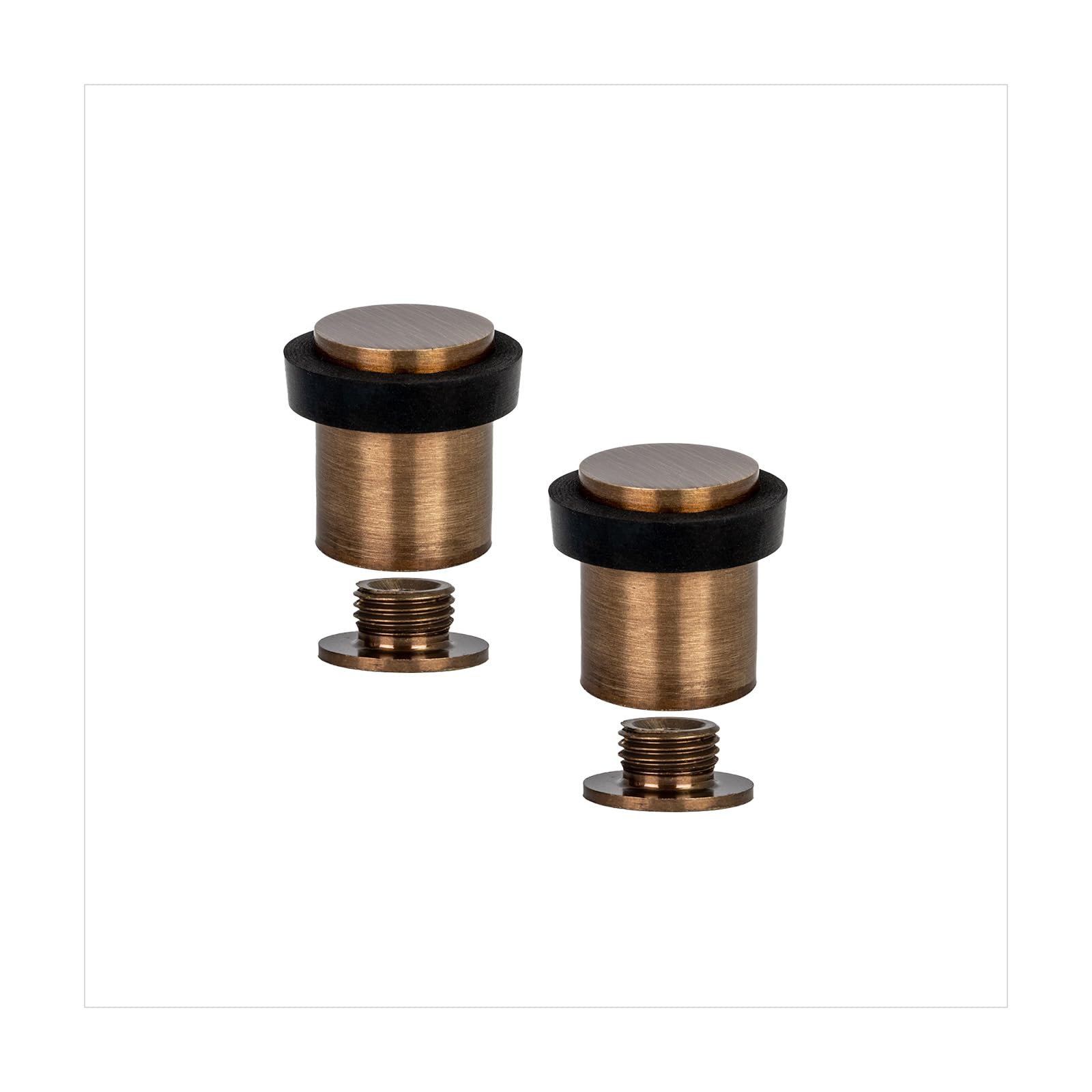 EVI Herrajes | Pack of 2 Antique Brass Door Stops | Ø20x25mm | Floor Mounted | Silicone Protection | Includes Screw + Fastening Plug | Model I-180-CBCU