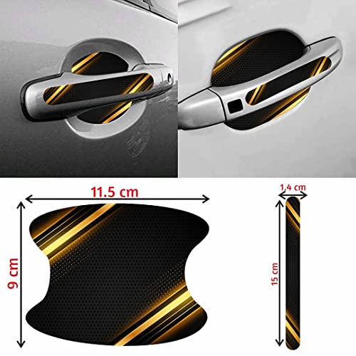 Image of CVANU Car Door Handle & Door Bowl Pack of 8 Anti-Scratch Guard Protective Cover Yellow-Black Self-Adhesive Vinyl Sticker Cv4