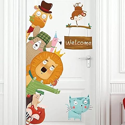 Cartoon Animals Welcome Wall Stickers Living Room Bedroom Kids Room Door Decor Wallpaper Vinyl Wall Decals Art Home Decoration Cover