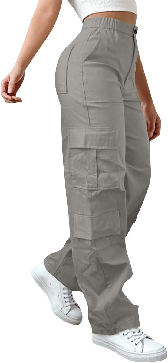 Cargo Pants for Women with Pockets High Waisted Wide Leg Y2K Streetwear Ladies Workout Hiking Baggy Stretchy Trousers