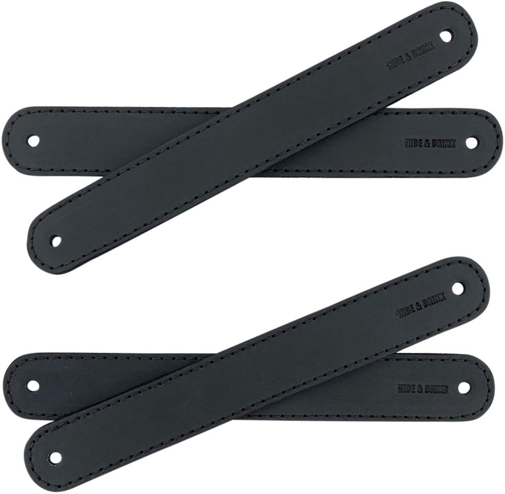 Hide & Drink, Set of 4 Drawer Handles, Durable, Versatile, Easy to Install with Pre-Made Holes, Stylish Home Accessory, DIY, Full Grain Leather, Handmade, Charcoal Black