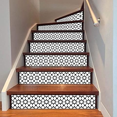 WYBXZ 6PCS Geometric Stair Riser Stickers Decals Peel and Stick Vinyl Tile Stair Brick Pattern Staircase Decals Sticker for Wood Stair Riser Removable Wallpaper Decorative Murals Cover