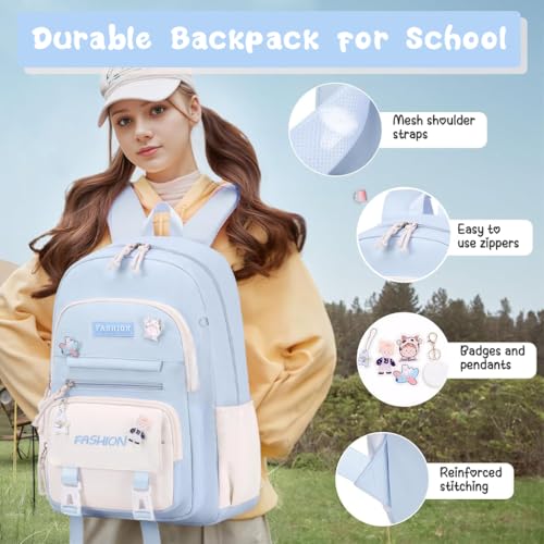 Image of PALAY Cotton School Bag for Girls 6-12 Years Old Birthday Gift Christmas Gift,, Blue
