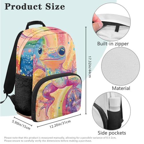 Aesthetic Frog Backpack and Lunch Bag Set for Girls Boys Age 6-8 8-10 10-12 Lightweight 17 Inch Bookbag Elementary School Kids Backpack with Lunch Box and Water Bottle Holder 3 In 14