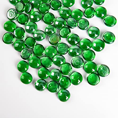 Hisredsun 290pcs glass pebbles,1.35kg green flat marble beads,Vase filler stones Fire Glass pebbles Artificial Crystal Gemstones Decorative Stones River Pebbles for Aquarium, Flowerpot, Landscaping