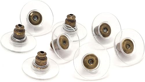 Miniatura 5 de 100 unidades por lote de goma de color plateado para aretes de embrague de bala con almohadilla para aretes, respaldos de seguridad para fabricación