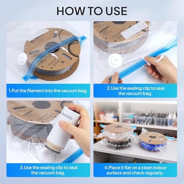 Вакуумные пакеты ELEGOO для 3D-филамента с автоматическим насосом, 20 пакетов для филамента размером 35x32 см, герметичные и влагостойкие
