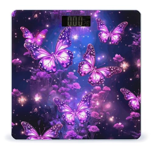 Báscula digital baño mariposa morada vidrio templado miniatura 1