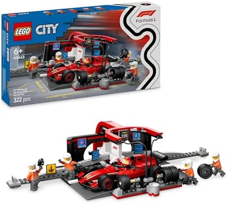 LEGO City F1 Pit Stop & Pit Crew with Ferrari Car Toy - Formula 1...