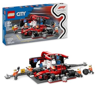 LEGO City F1 pitstop en pitcrew met Ferrari auto Speelgoed voor 6 jaar en Ouder Formule 1 Pit Stop Bouwpakket voor Kinderen met Coureur Minifiguur 4 Mechanismen Reservewiel & Wielpistolen 60443