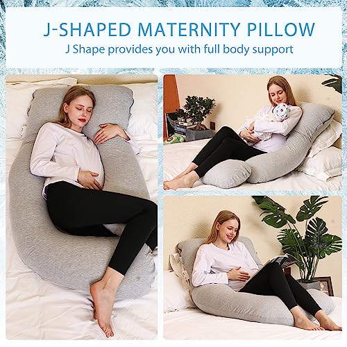Chilling Home Pregnancy Pillow, Full Body Maternity Pillow for Pregnant Women, 63 inch Comfort U Shaped Pillow with Removable Washable Cover Cooling Jersey - Grey