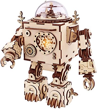 ROKR 3D Wooden Puzzle Music Box Craft Toys Best Gifts for Men Women Kids Machinarium DIY Robot Figures with Light for Christmas Birthday