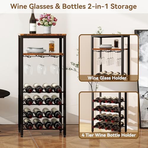 Miniatura 6 de IBUYKE Estante de Vino 16 Botellas,Botellero con Portavasos,Marron TMJ907H