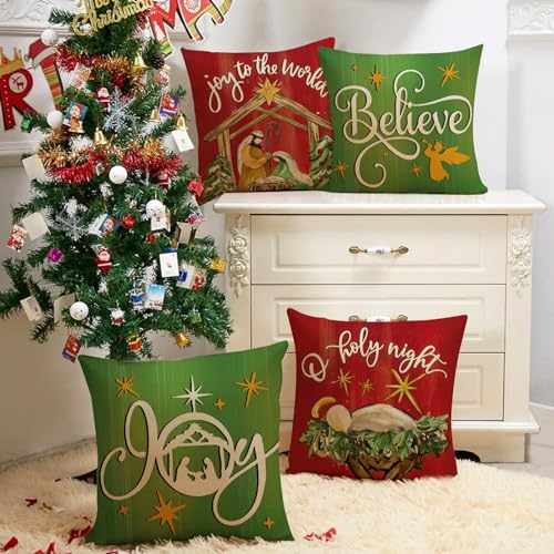Fjfz FJFZUSSXSD965 Christmas Nativity Christian Decorative Throw Pillow Covers 18 X 18 Set Of 4 thumb #3