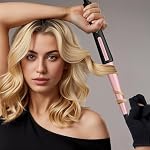 Hair Curling Wand, 0.5-1Inch Tapered Curling Iron, Fixed Temp 210℃ | Professional Ceramic Hair Curler Wand, Create Tighter Curls & Beach Waves, with Heat-Resistant Glove, Dual Voltage