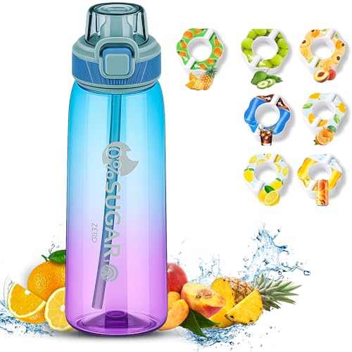 Hevenare Air Up Water Bottle with 7 Flavor Pods | 700ml Fruit Scented Bottle | Leak-Proof & Reusable | Multi-Color Sports Water Bottle for Kids School Gym & Travel (Transparent blue and purple)