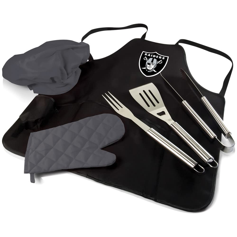 Picnic TIME BBQ Apron Tote Pro Grill Set, (Black with Gray Accents)