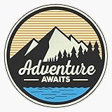 Adventure Awaits - Mountain Hiking Sticker Decal Vinyl Bumper Sticker Decal Waterproof 5'