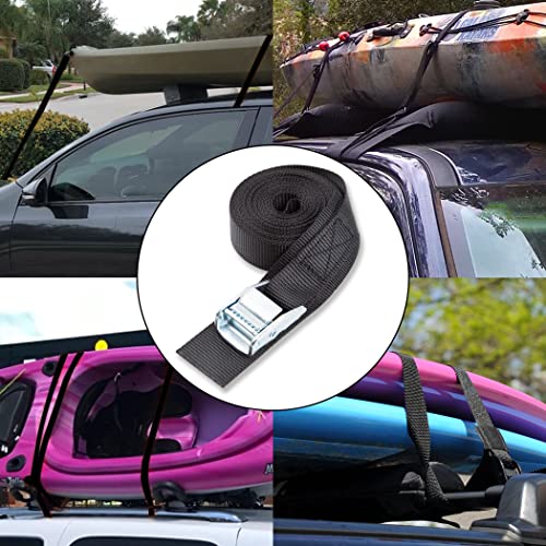 Cartman 2.5cm x 4.6m Zurrgurte mit Verstellbarer Nockenschnalle Cargo Tie Down mit Schutzpolster, 4er Pack, schwarz