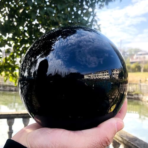 Black Obsidian Ball with Wood Stand Black Crystal Ball Polished Stone Sphere Orb Figurine Decor for Home Decor,Fortune Teller,5c