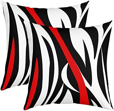 Modern Abstract Throw Pillow Covers 18"x18" Set of 2 Soft Red Stripes Gray Black White Pillow Cases Cushion Covers For Living Room Bedroom Acrylic Bold Grey Decorative Throw Pillowcases for Sofa