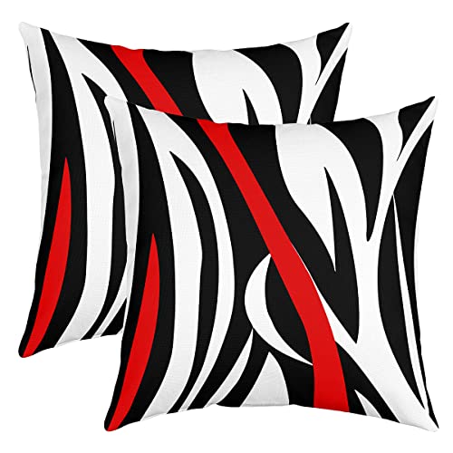 Loussiesd Set of 2 Throw Pillow Covers Strip Lines Geometric Cushion Case for Home Living Room Decor Reversible Modern Abstract Art Black White Red Decorative Throw Cushion Case 20x20 Inch